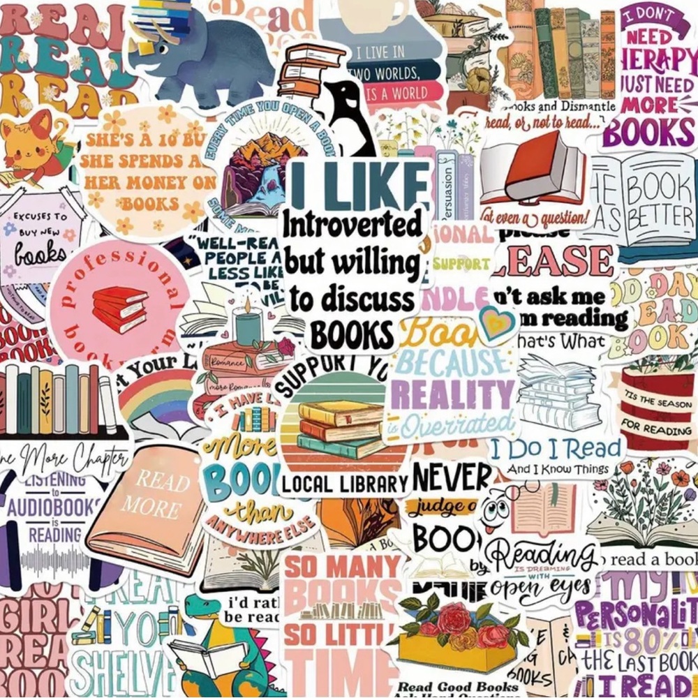 50 Colorful Book-Themed Stickers